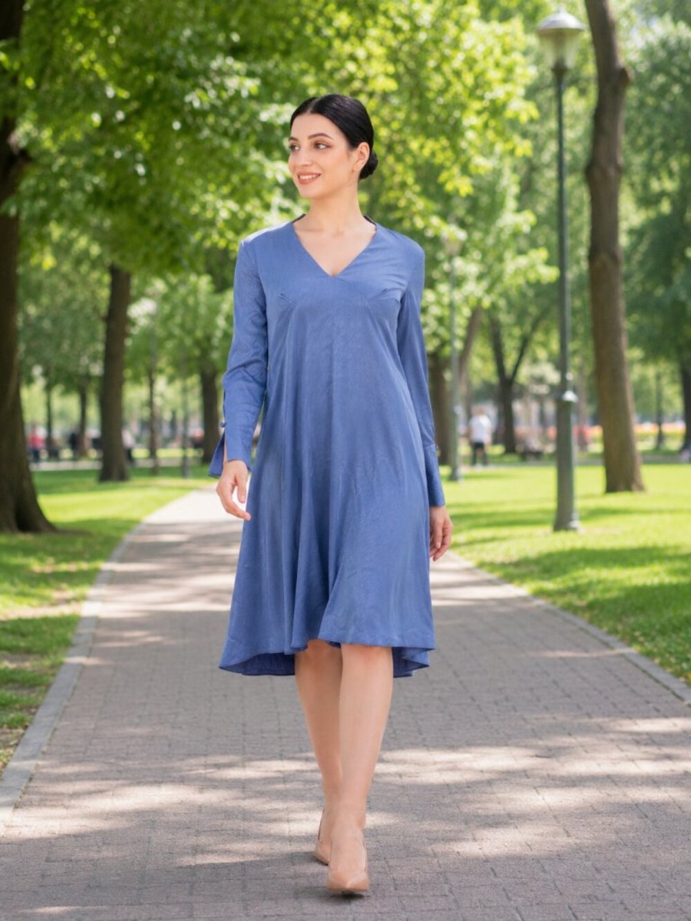 High-Low dress, loose fitting zipper-Blue
